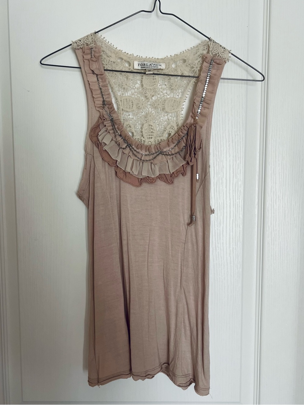 Crochet Lace Racerback Sleeveless Ruffle Top in Dusty Rose -Coquette Girl, Boho
